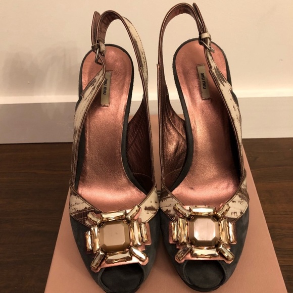 Miu Miu Women's Slingback Heels with Jewel Accent - Picture 2 of 5